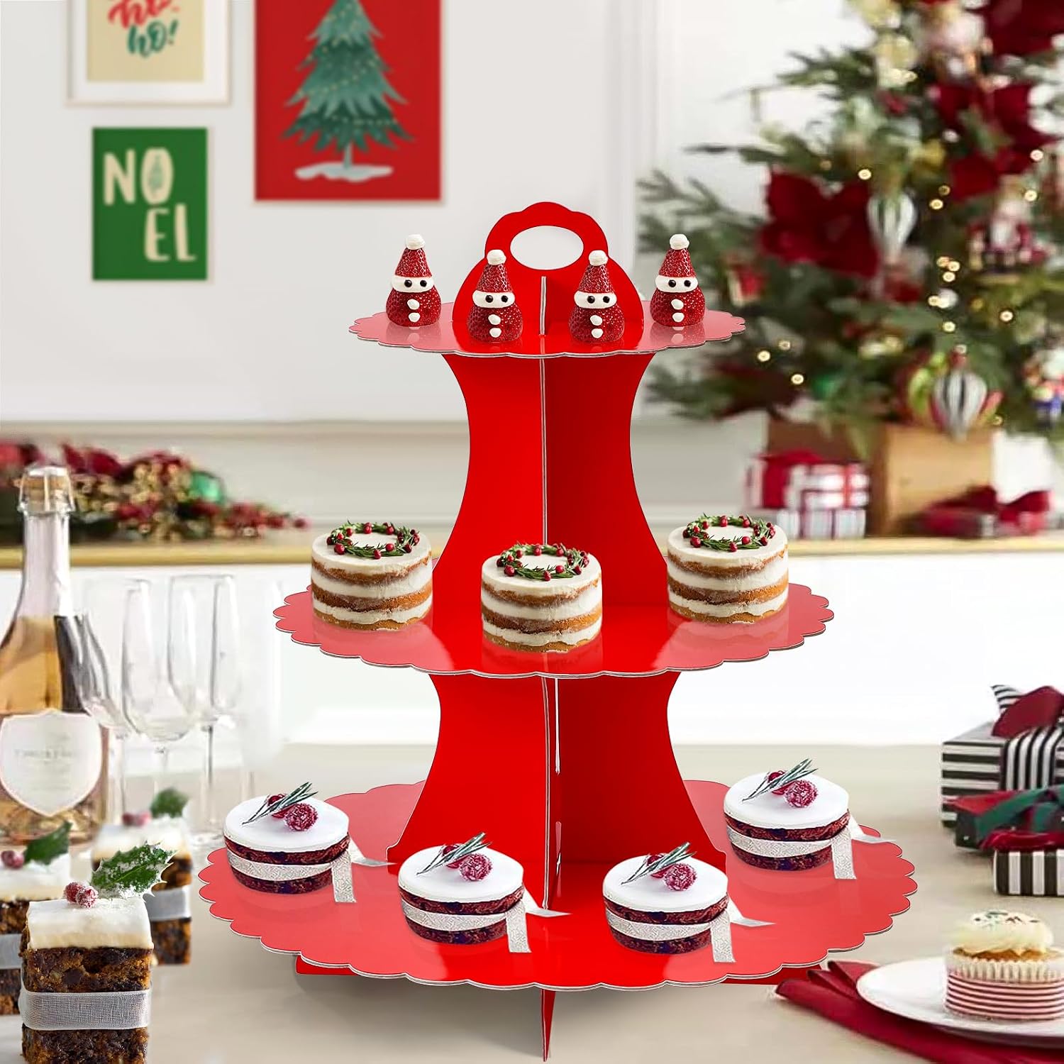 Soleebee 3-Tier Cupcake Stand, Cardboard Cupcake Tower, Dessert Cup Cake Stand Tower for Birthday Wedding Party Decoration, Cupcake Tier Stand 2 Set (Red)